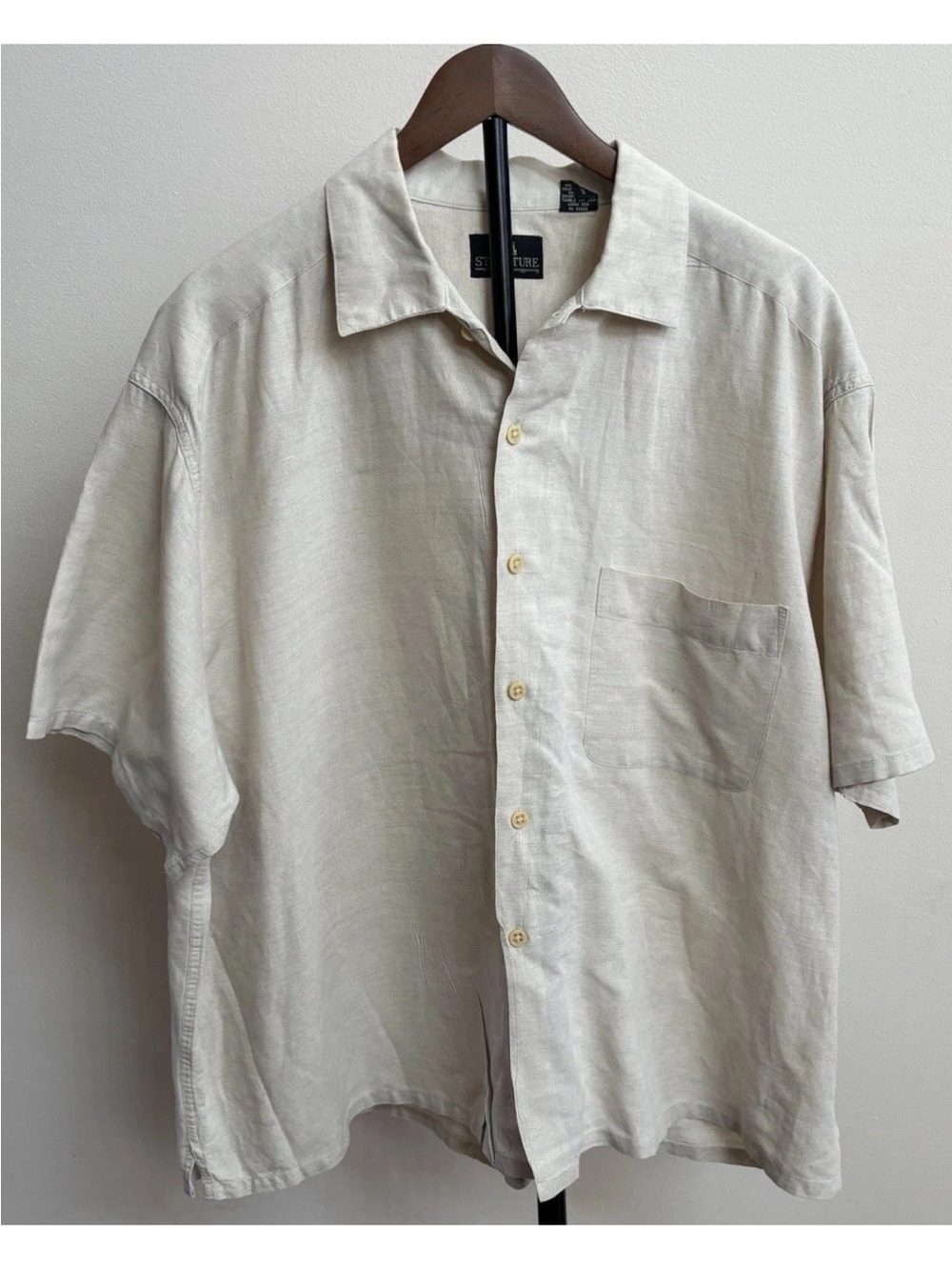 Structure Linen Cotton Shirt Men’s L Beige Button Up